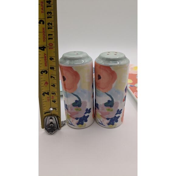 Anthropologie Remi Floral Salt/Pepper Shakers w/Tray and Spoon Rest. Set of 4. - Picture 10 of 10